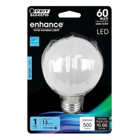 Feit Electric Feit Enhance G25 E26 (Medium) Filament LED Bulb Daylight 60 Watt Equivalence 1 pk BPG2560950CAFLR